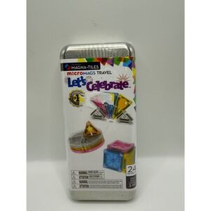 Magna-Tiles MicroMags Travel Let's Celebrate 24 Piece Magnetic Set NWT Tin